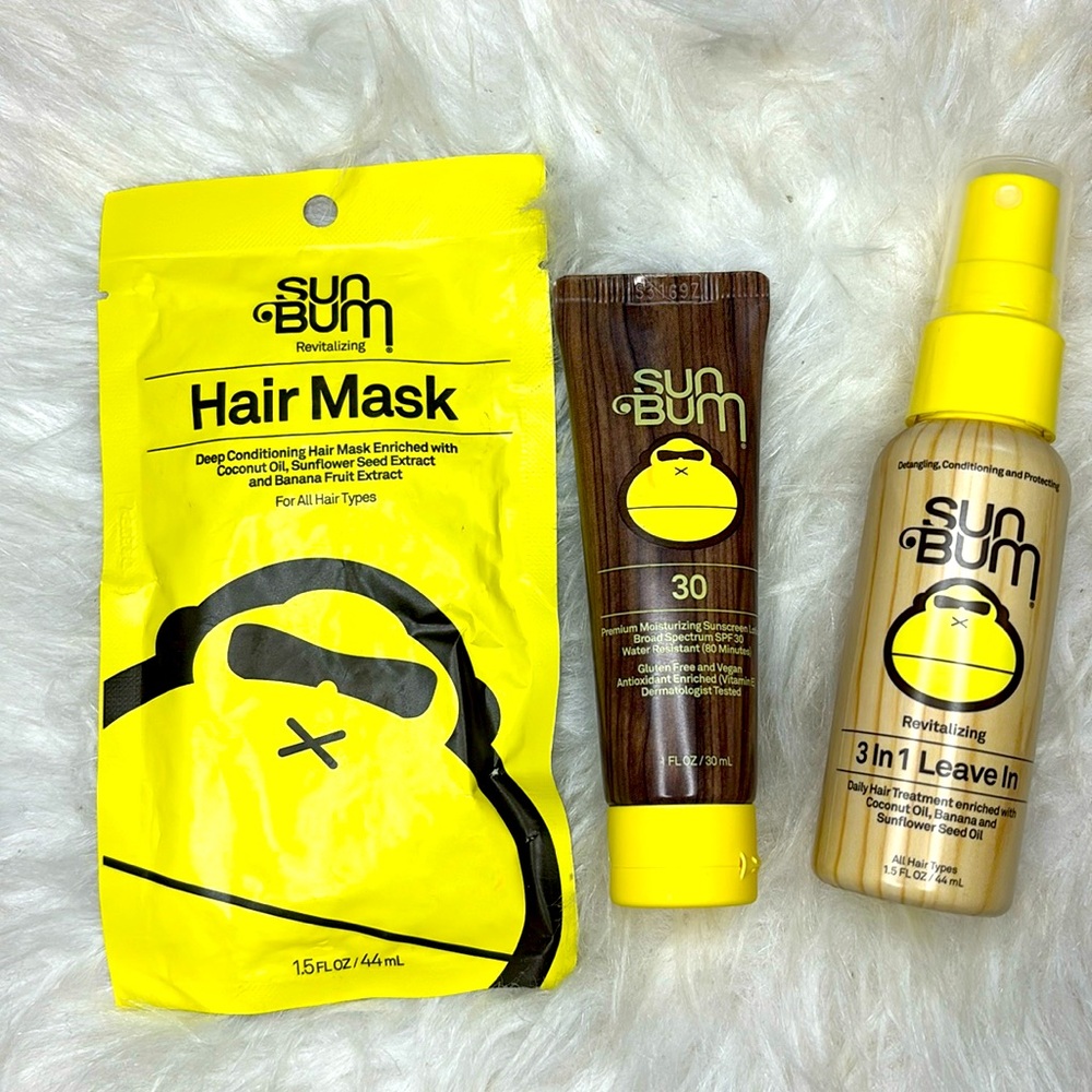 Sun bum hair mask, sunscreen and Leave in